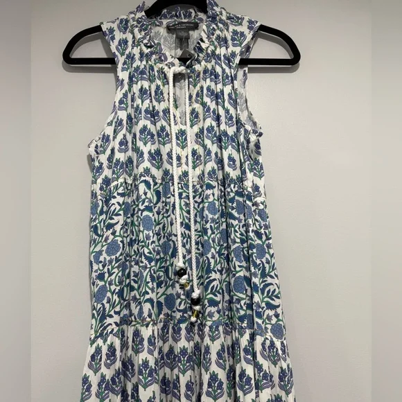 Chelsea & Theodore Womens White Blue Sleeveless Maxi Dress Size M Boho Floral - Picture 4 of 10